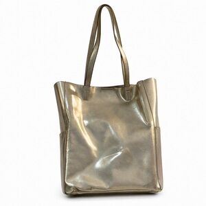 Shiraleah Large Metallic Gold Tote Bag Slide Pockets Faux Leather